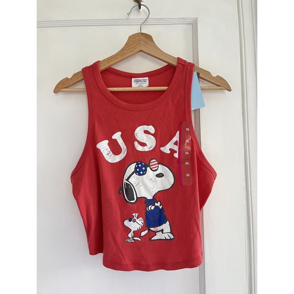 NWT Peanuts Snoopy USA Family Fun Juniors Tank Top Red Sleeveless Youth XXL - Picture 1 of 9